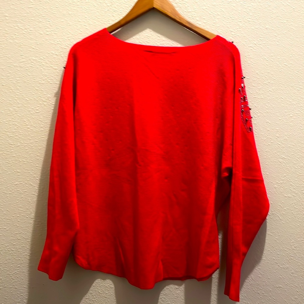 Liquid, women’s long sleeved red drop shouldered Size L blouse. - Picture 3 of 4
